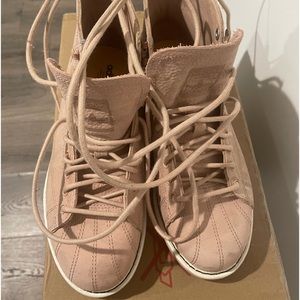 Adidas High Top Light Pink Genuine Leather Lace Up Sneakers Size 7.5